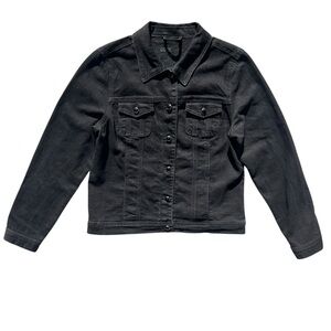 Code Bleu Women Medium Black Denim Rhinestone Button Madeline Jean Jacket CB2268